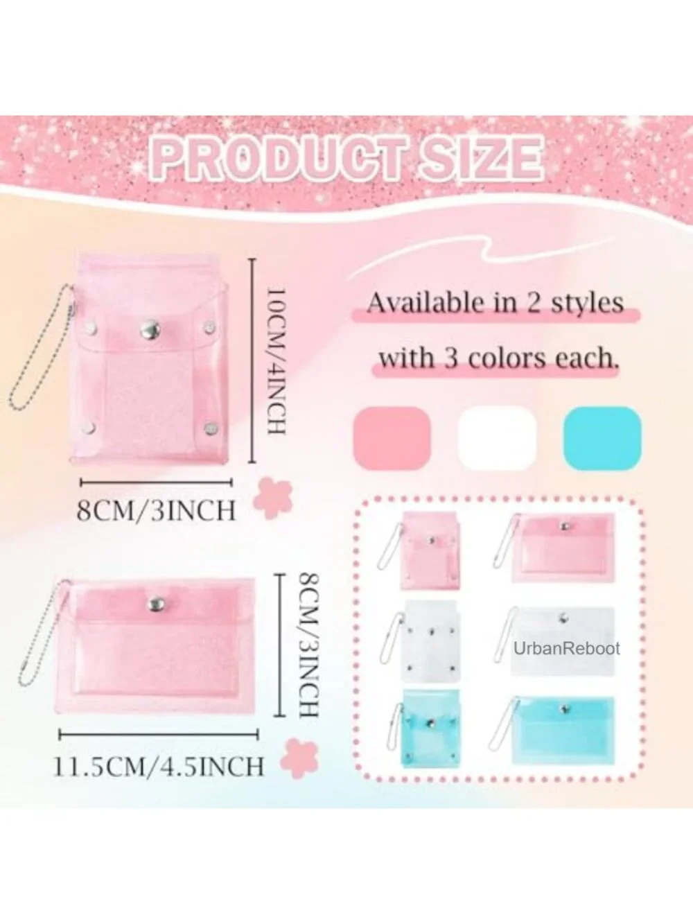 6PCS Clear Lipstick Case Keychain PVC Coin Purse Mini Snap Card Holder
